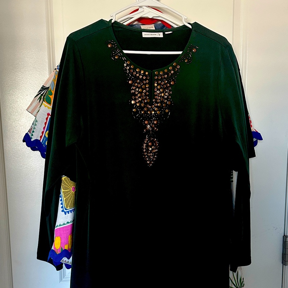 Susan Graver Dark Green Embellished Blouse